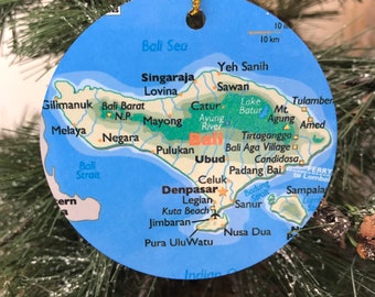 Bali Christmas Ornament, Gift, Christmas, Couple Gift, Map, Vacation, Trip, Honeymoon, Travel Gift