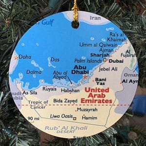 Dubai, United Arab Emirates Christmas Ornament, Gift, Christmas, Couple Gift, Map, Vacation, Trip, Honeymoon, Travel Gift