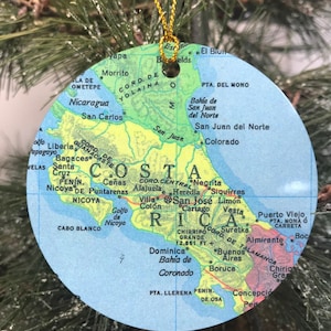 Costa Rica Map Christmas Ornament, Gift, Christmas, Couple Gift, Map, Vacation, Trip, Honeymoon, Travel Gift