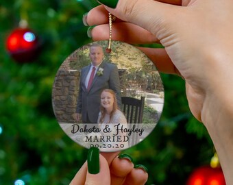 Custom, Personalized Wedding Christmas Ornament, Just Married Custom Photo ornament, Ceramic First Christmas Ornament, Newly Married Gift