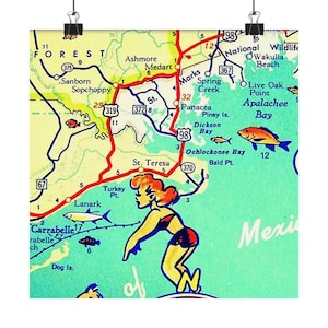 Matte verticale poster Big Ben Florida retro kaart, 10 inch muurkunstafdruk