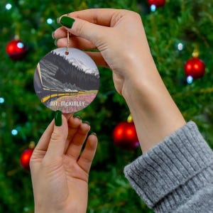 Retro Mt. Mc Kinley Travel Ornament, Gift, Christmas, Couple Gift, Map, Vacation, Trip, Honeymoon, Travel Gift