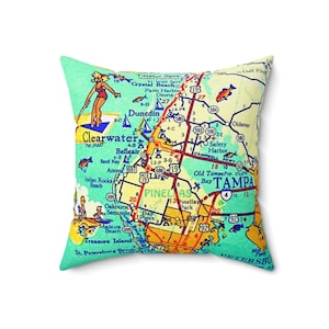 Almohada de 18 pulgadas con mapa retro de Tampa, Florida, cuadrada de poliéster hilado, decoración del hogar, cojín decorativo, almohada con mapa, regalo para