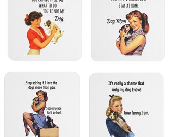 Sarcastic Dog Sayings Ceramic Coaster Set, Includes 4 different Funny Coasters