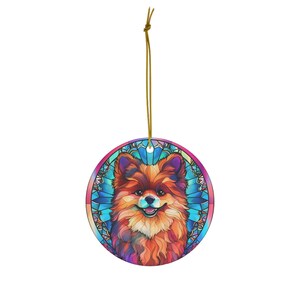 Pomeranian Ornament, Pomeranian Dog Gift, Pomeranian Stained faux Ornament, Gift for Pomeranian