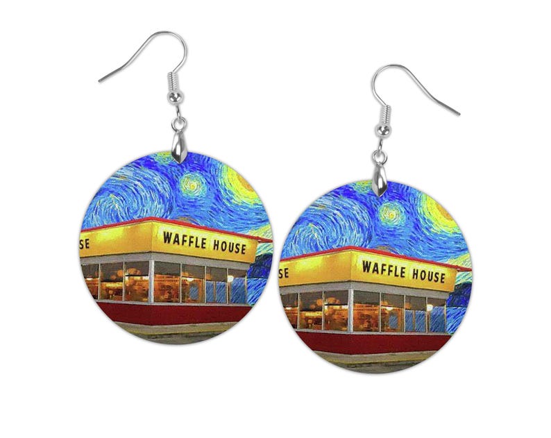 Waffle House Starry Night Earrings Art. Restaurant Waitress, Waffle Lover Birthday Gift
