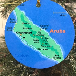Aruba Map Christmas Ornament, Travel Tree Ornament, Gift, Christmas, Couple Gift, Map, Vacation, Trip, Honeymoon, Travel Gift