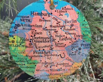 Germany Christmas Ornament, Gift, Christmas, Couple Gift, Map, Vacation, Trip, Honeymoon, Travel Gift
