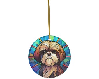 Shih Tzu Ornament, Shih Tzu Dog Gift, Stained faux Ornament, Gift for Shih Tzu Owner