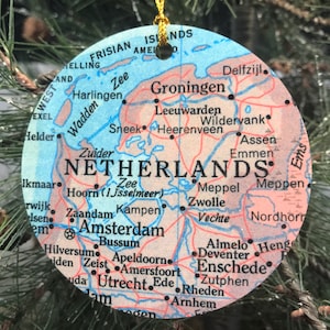NETHERLANDS Christmas Ornament, Gift, Christmas, Couple Gift, Map, Vacation, Trip, Honeymoon, Travel Gift image 1
