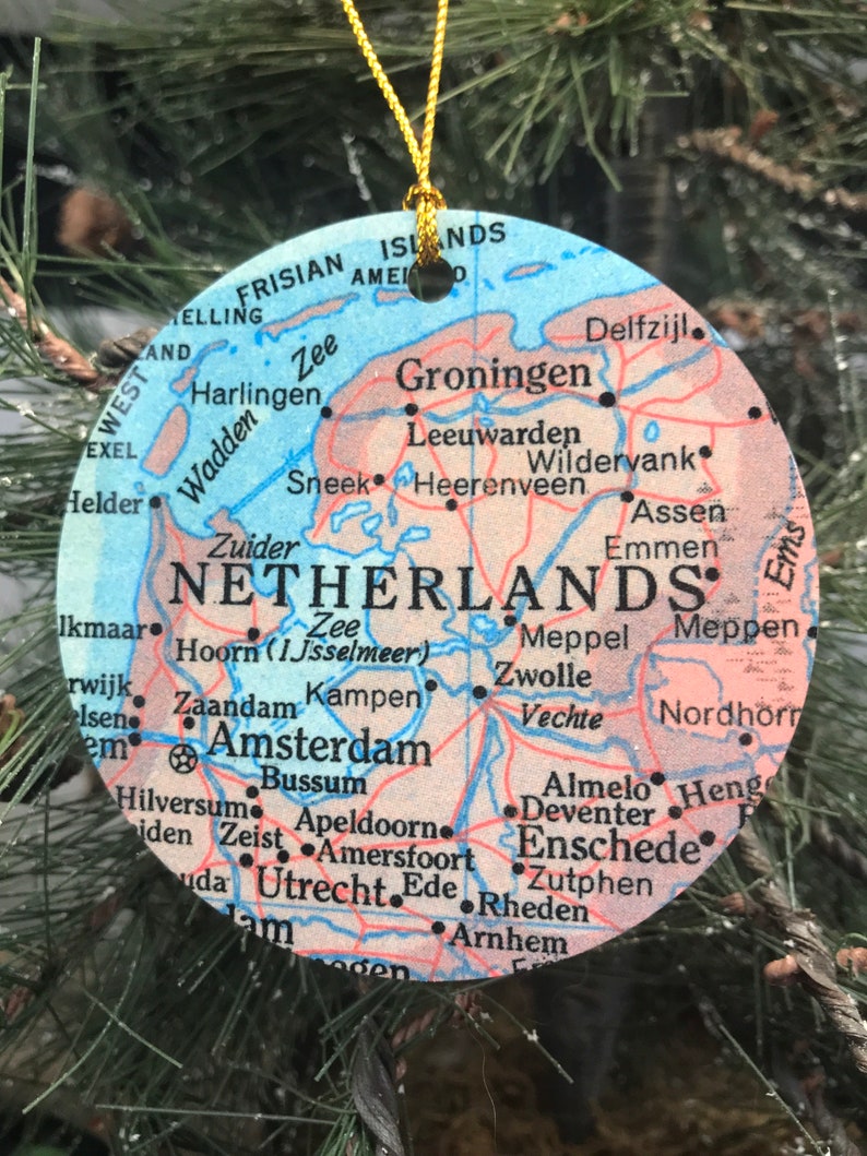 NETHERLANDS Christmas Ornament, Gift, Christmas, Couple Gift, Map, Vacation, Trip, Honeymoon, Travel Gift image 1