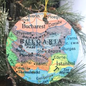 Bulgaria Map Christmas Ornament, Gift, Christmas, Couple Gift, Map, Vacation, Trip, Honeymoon, Travel Gift zdjęcie 1