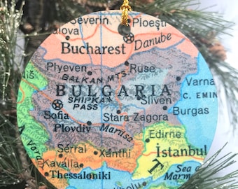 Bulgaria Map Christmas Ornament, Keep a memory Alive / HONEYMOON Gift / Wedding Map Gift / Travel Tree Ornament /  Corporate gift