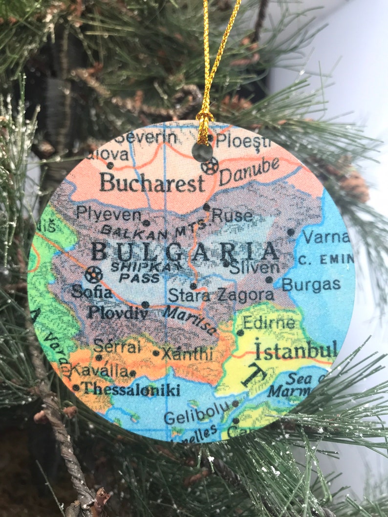 Bulgaria Map Christmas Ornament, Gift, Christmas, Couple Gift, Map, Vacation, Trip, Honeymoon, Travel Gift image 1