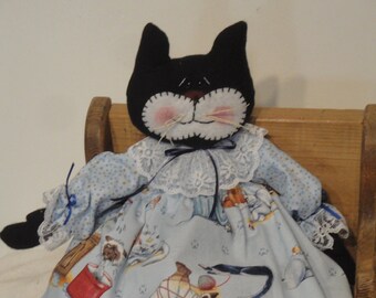 Black Cat cloth doll primitive cat handmade 16 inch cat doll, prim cat doll, primitive black kitty cat cloth doll