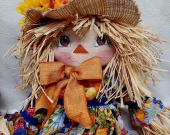 Scarecrow girl, rag doll, Handmade fall scarecrow, fall cloth doll, Primitive seasonal doll, Harvest home decor