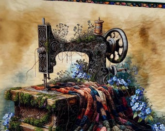 Vintage Sewing Machine wall quilt, Textile Art for Sewing Room, Seamstress Decor, Gifts for Quilters