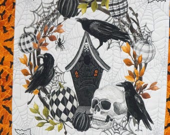 Halloween Table Topper, Handmade Spooky Fun Quilted wall Hanging, Halloween home decor
