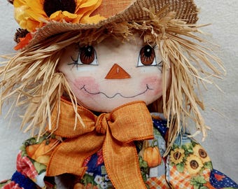 Scarecrow Doll, Handmade Fall Harvest Doll,