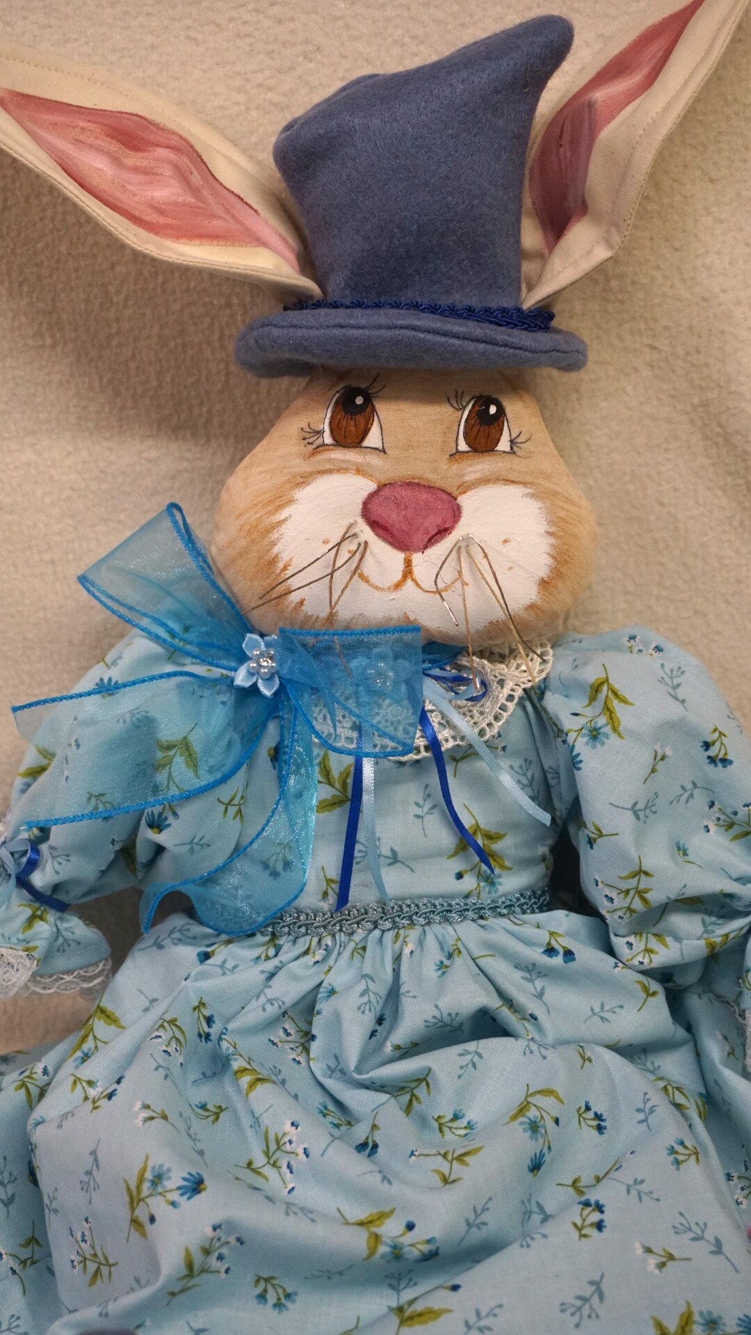 Ruby Ridge Ragdolls Handmade Rabbit Rag Doll, Blue Floral Dress, Bunny Rabbit Doll - Etsy
