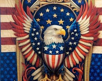 Patriotic Eagle Wall Quilt, Americana Celebration, Red White Blue Stars Stripes Handmade quilt