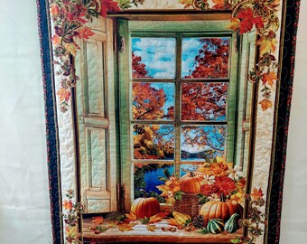 Fall Harvest wall art, Fiber quilted wall hanging, fall home decor, seasonal decor