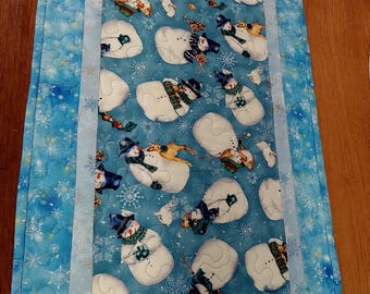 Snowmen Table Runner Winter Home Decor, Handmade Snowmen Decor
