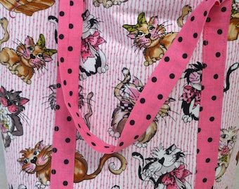 Cat Market Tote Bag handmade kitty cat grocery bag Farmer's market bag