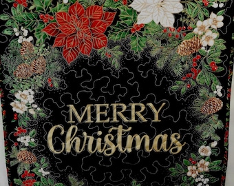 Handmade Christmas Quilted Wall Hanging: Poinsettias, Holly, Pinecones – Festive Home Decor, seasonal wall hanging