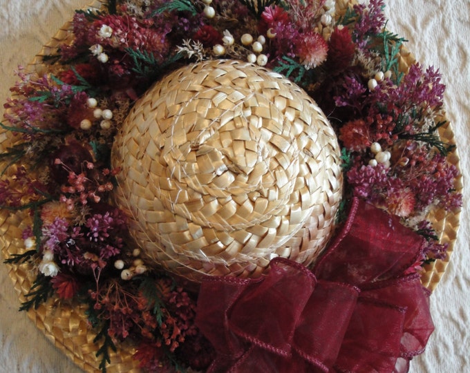 Dried Flower Straw Hat Floral Arrangement Wreath Etsy