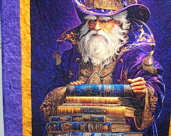 Wizard Wall Quilt, Magical fantasy home decor, Wizard Home Decor Handmade wall hanging with Wizard