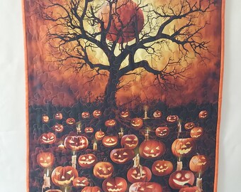 Halloween Wall Quilt: Handmade Spooky Pumpkins, Candles & Moon