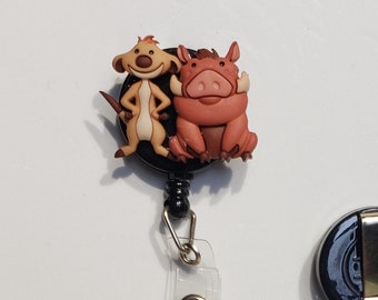 Pumba badge reel Disney Lion King warthog retractable ID holder nurse teacher student tech PT gift idea Country Bear Crafting