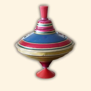 Vintage Tin Spinning Top Toy – Retro Colorful Metal Top with Handle, Classic Wind-Up Gyroscope Toy, Mid-Century Collectible