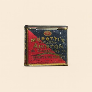 Empty metal cigarette box Vintage Muratti’s Ariston Gold Tipped Cigarette Tin Box – British Tobacco Advertising Collectible Retro Metal Case