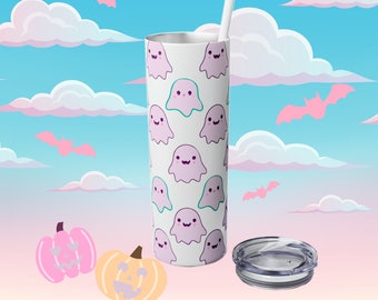 Kawaii Geister Becher: Spooky Boo Halloween Skinny Becher mit Strohhalm