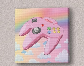 Pink Controller Retro Gaming Wall Art Canvas Print