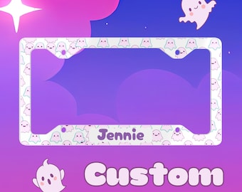 Spersonalizowana ramka na tablicę rejestracyjną Kawaii Ghost: aluminiowe akcesoria samochodowe
