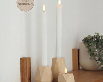LED Kerzenhalter Set (3er) – Stabkerzen Halter & Teelichthalter – Skandinavische Deko – Minimalistisch – Kein Wachs