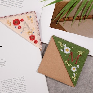 Personalized Hand Embroidered Corner Bookmark,26 Letters and 4 Seasons,Triangle Page Stitched Corner Bookmark,Gift for Booklovers,Mom Gift