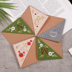 Personalized Hand Embroidered Corner Bookmark,26 Letters and 4 Seasons,Triangle Page Stitched Corner Bookmark,Gift for Booklovers,Mom Gift