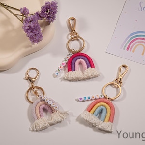 Name Beaded Rainbow Keychain,Personalised Teacher Rainbow Keyring,Macrame Rainbow Keyring,Rainbow Mini Macrame,Teacher Gifts,Gfts for Her