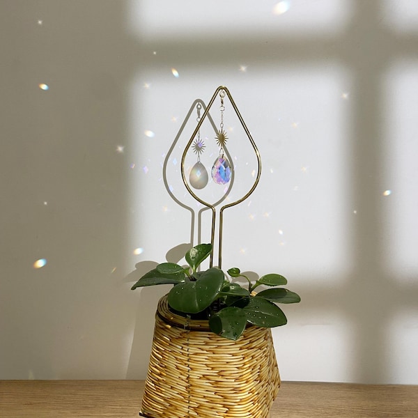 Crystal Prism Plant Stake Suncatcher: Rainbow Maker, Boho Garden Decor