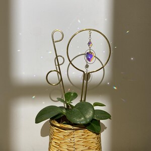 Crystal Prism Plant Stand: Bohemian Metal Plant Stakes, Rainbow Maker