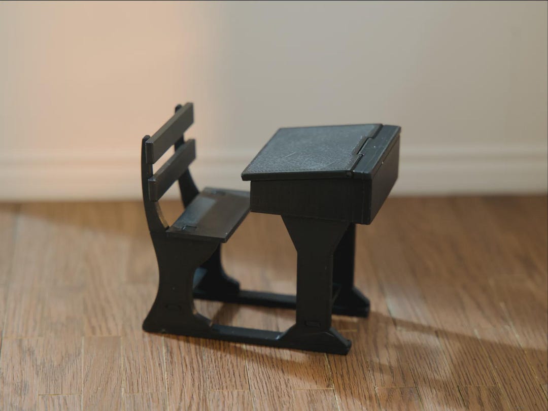Miniature Vintage School Desk and Chair Set for Dollhouse or Diorama | 1/18 | 1/12 | 1/10 | 1/9 | 1/6 Scale Options, Custom Color Option