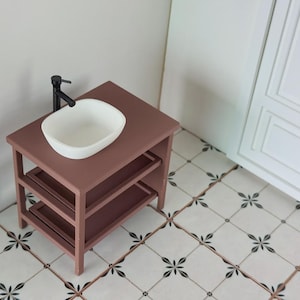 Modern Bathroom Sink with Open Storage Shelf – Miniature Furniture for Dollhouse or Diorama, Multiple Scale Option