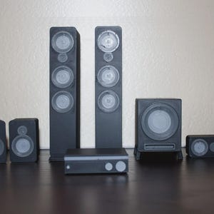 Miniature Surround Set, Speakers and Receiver for Diorama or Dollhouse | 1/18 | 1/12 | 1/10 | 1/9 | 1/6 Scale Options, Custom Color Option
