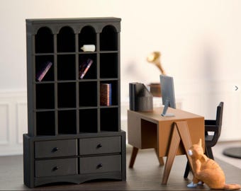 Miniature Vintage Arched Bookshelf for Diorama or Dollhouse | 1/18 | 1/12 | 1/10 | 1/9 Scale Options, Custom Color Option