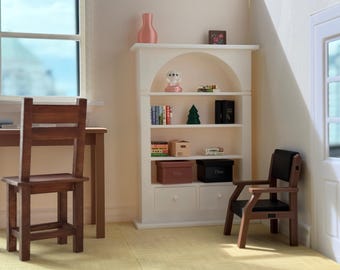 Miniature Arched Bookshelf for Diorama or Dollhouse | 1/18 | 1/12 | 1/10 | 1/9 Scale Options, Custom Color Option