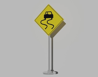 Miniature Slippery Street Sign for Diorama or Dollhouse Scene | 1/18 | 1/12 | 1/10 | 1/9 | 1/6 Scale Options